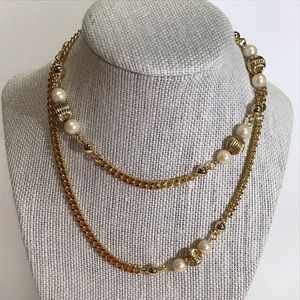 Goldtone chain and faux pearl necklace